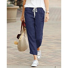 U 90995 Casual Drawstring Cotton Linen Pants ���e�Lѝ ��