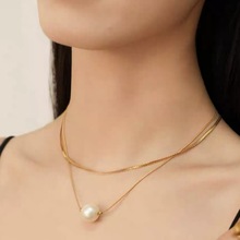 双层大颗珍珠项链高级感轻奢小众气质日常通勤百搭吊坠锁骨颈链女