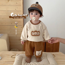 儿童时尚加绒套装0-5岁冬季男童卡通加绒卫衣加厚卫裤两件套AT195