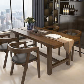 美式全实木餐桌复古原木家用实木桌子餐厅民宿餐桌椅长方形餐桌
