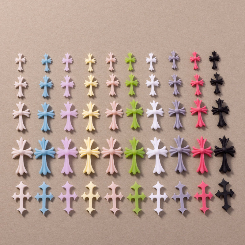 New Cross-Shaped Nail Art Decorations Resin Colorful 3D Chrome Heart DIY Phone Case Nail Accessories Wholesale