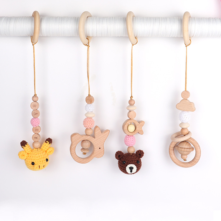 New Baby Stroller Decorations Set of 4, Bear and Rabbit Rattles, Children's Exercise Frame Hanging Rings, Factory Wholesale