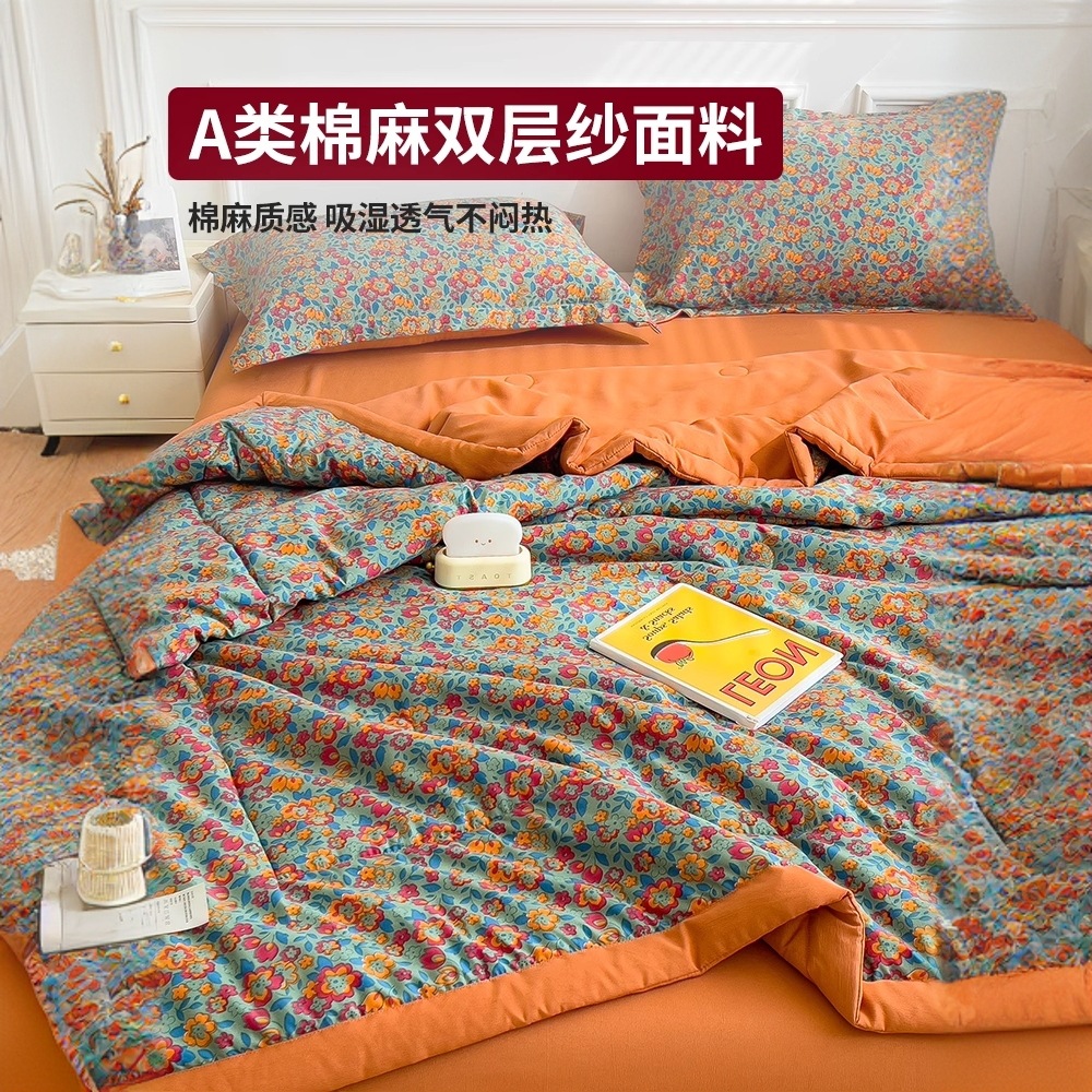Edredón fresco de verano de hilo de doble capa Edredón de aire acondicionado simple y doble Edredón fino de verano para niños de verano Edredón lavable a máquina