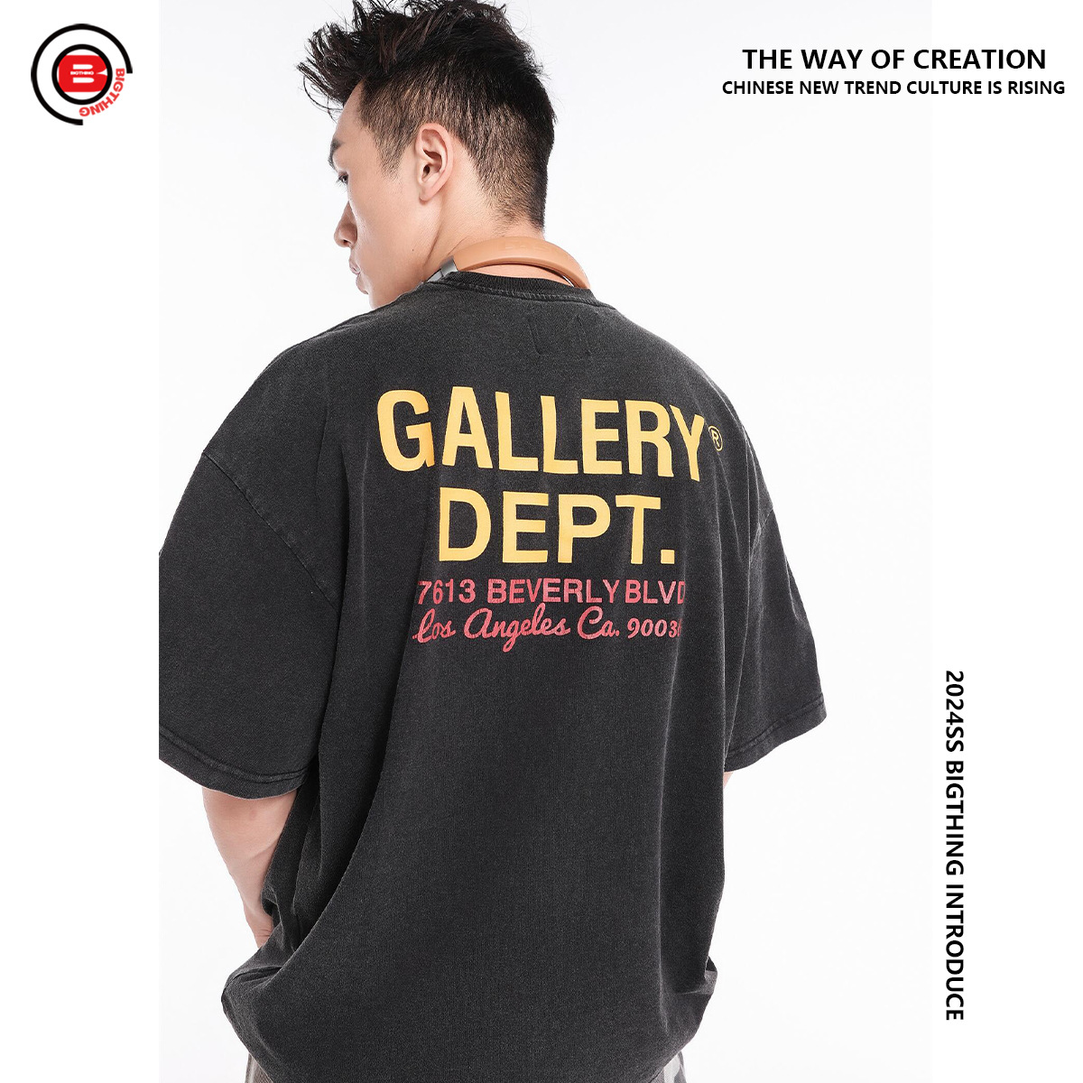 BIGTHING High Street Fashion Brand Printed CARSHOW Auto Exhibition GALLERY DEPT Washed Old Short Sleeve