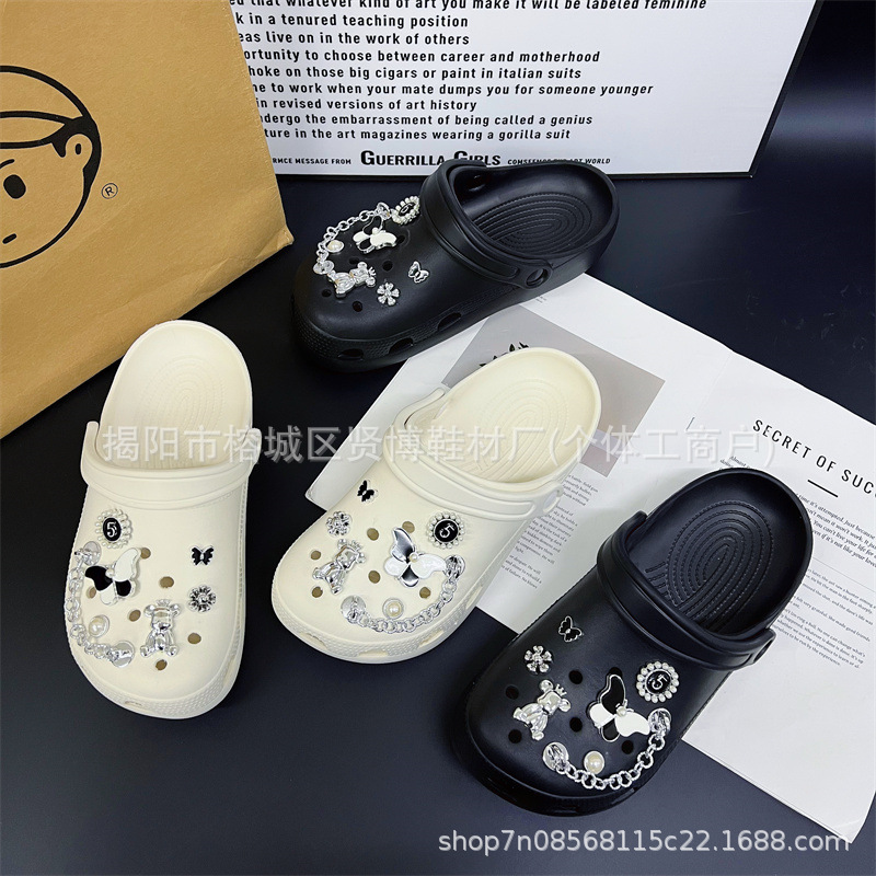 2025 nuevos zapatos con agujeros, hebilla de zapatos de bricolaje, cadena coreana de todo fósforo, hebilla de oso de mariposa, decoración, flor de zapato desmontable
