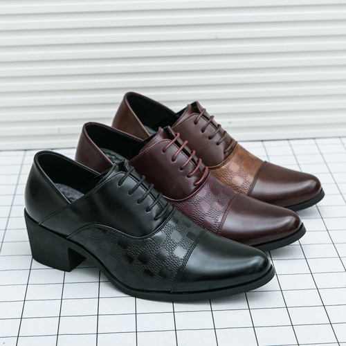 Men's Plus Size 46 Pointed Toe Leather Shoes for Spring and Autumn, Men's High Heel Outer Increase 6cm Business Formal