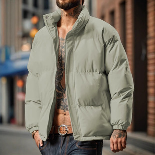 Cross-Border European Size 2025 Winter Loose Casual Puffer Jacket with Stand Collar, Warm Thickened Cotton Coat for Couples