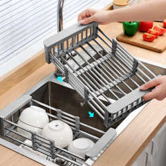 Kitchen drain rack stainless steel retractable sink rack storage rack household tableware tableware storage dish rack wholesale