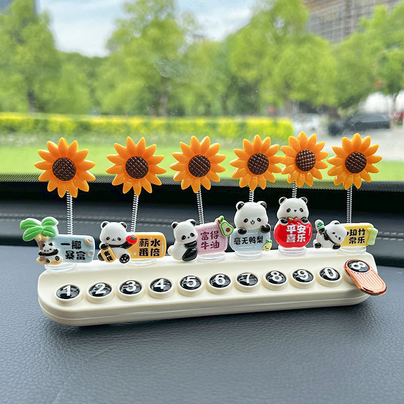 Rich Panda Temporary Parking Number Plate Cute Creative Hidden Car Phone Plate Aromatherapy Car Interior Decoration