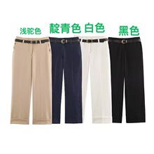 跨境女装厂家批发2026夏季新款欧美风卷边裤腿配腰带裤子