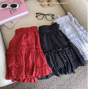 波點蛋糕裙半身裙女夏2025新款A字裙高腰蓬蓬裙短裙半裙裙子傘裙