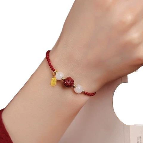 Браслет с одной бусиной, защитный амулет, плетёный красный шнур bracelet, подвеска на день рождения, кинхвар (цинбар)