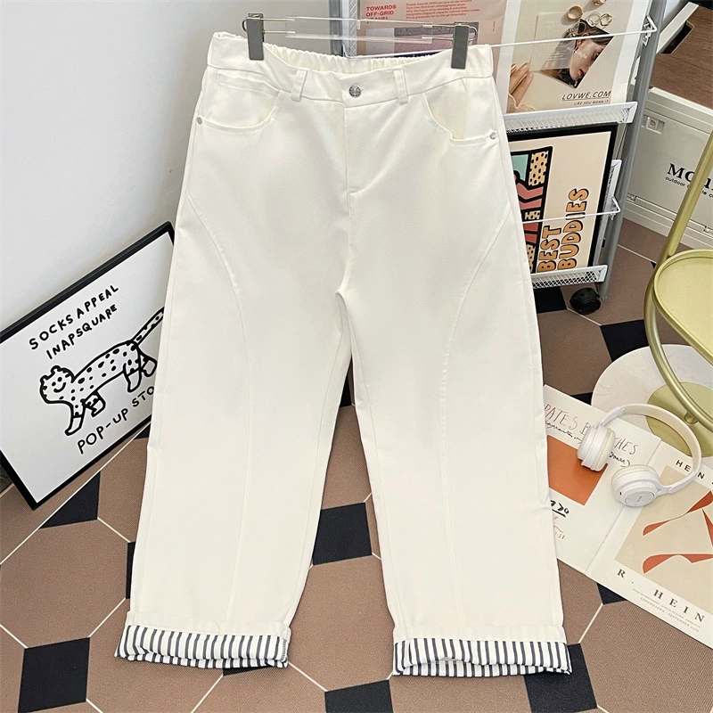 Design trousers, white jeans, loose straight fit