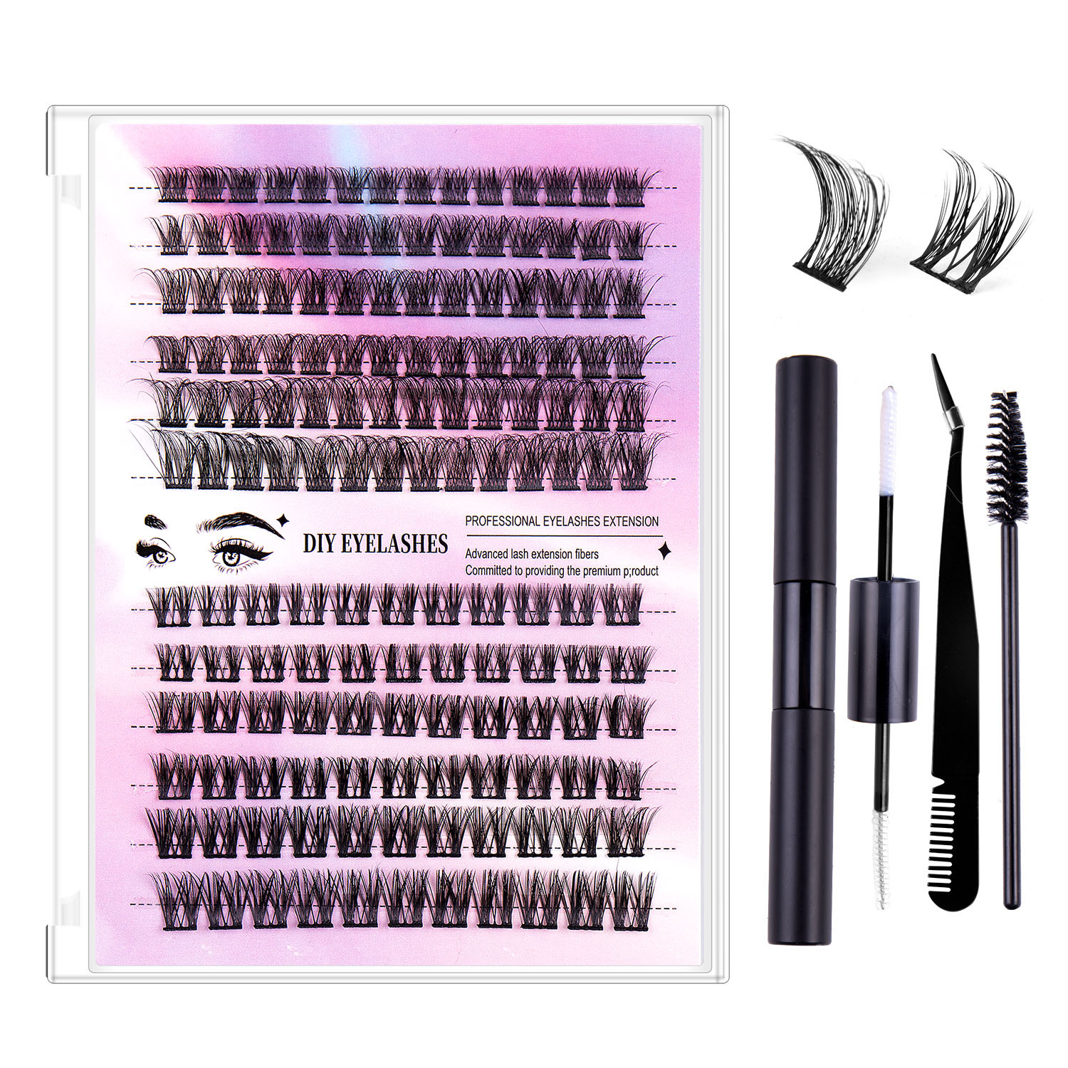 European and American cross border 150 clusters of D curve DIY eyelashes natural and dense segmented single cluster grafted false eyelashes wholesale_voghion.com