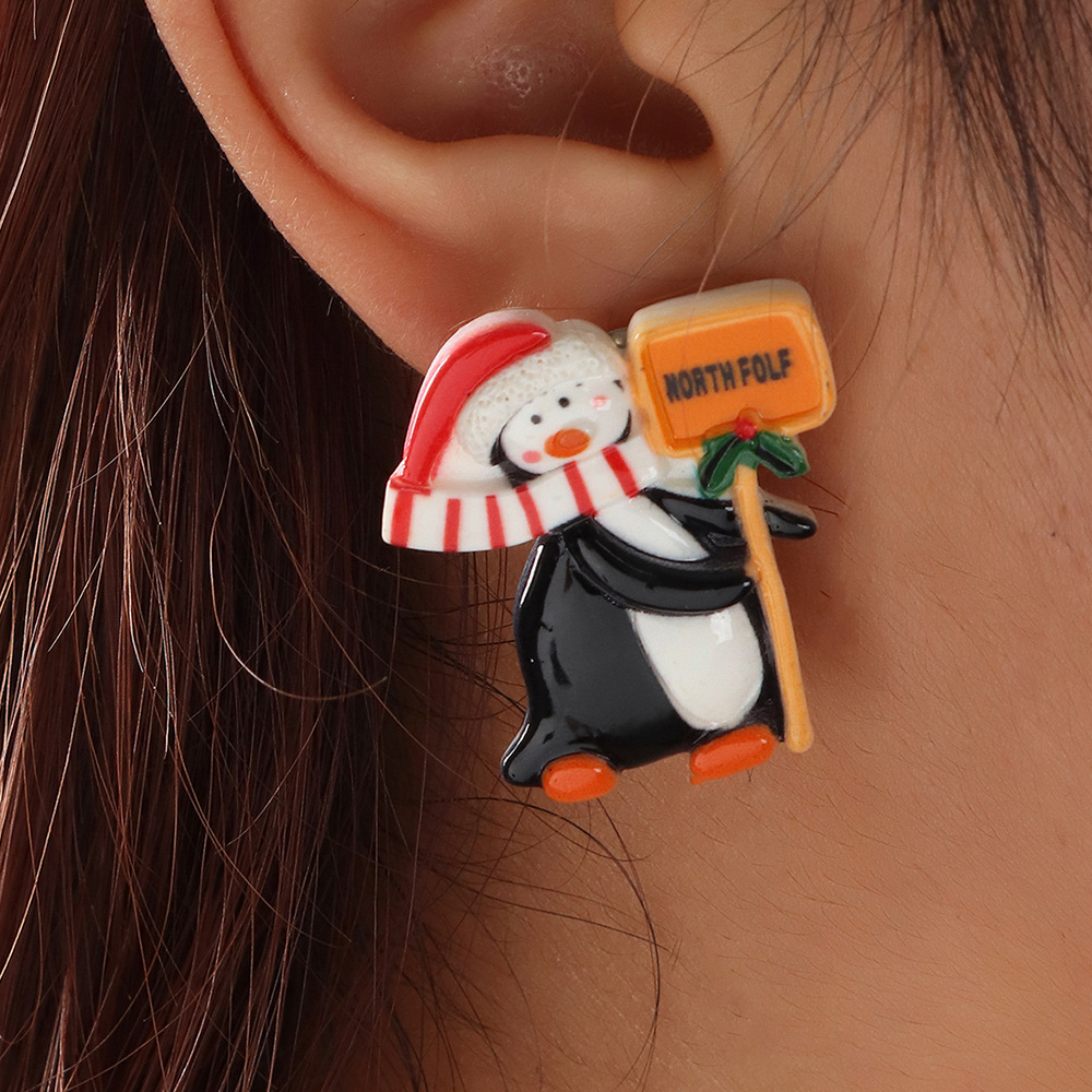 Cartoon Christmas Snowman Bell Resin Earrings Wholesale Jewelry Nihaojewelry display picture 17