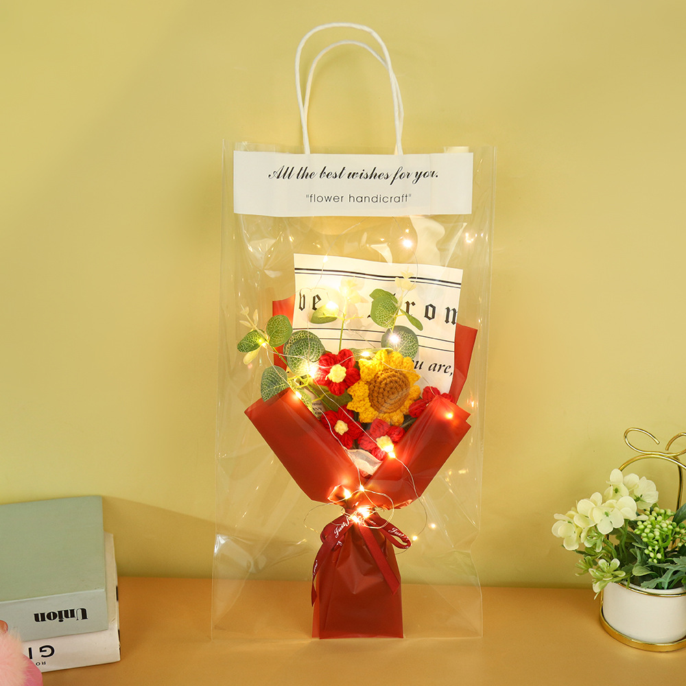 520 regalos del día de San Valentín comercio exterior al por mayor productos terminados girasol imitación de lana de punto ramo de flores rosas tejidas a mano