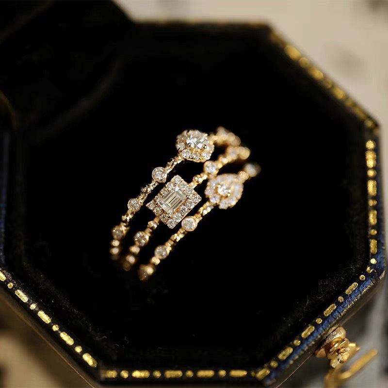 Modern Style Round Square Copper Zircon Rings