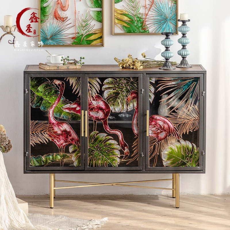 American Retro Entrance Cabinet, Iron Tea Cabinet, B&B Living Room Cabinet, Sideboard Cabinet, Window Display Decorative Cabinet