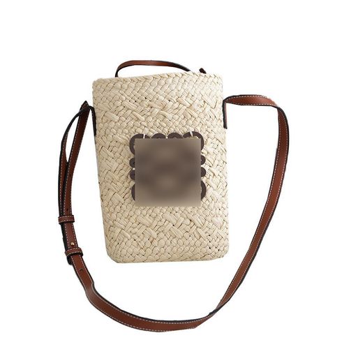  New Luo Family Vacation Style Grass Weaving Bag Tumbler Beach Travel Crossbody Woven Bag Versatile Bucket Bag Wholesale