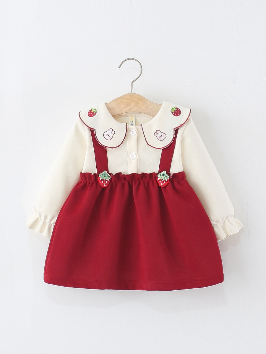 Autumn demi-season dress, children's skirt, long-sleeve girl's, strawberry, rabbit, set, small princess costume, children's clothing
