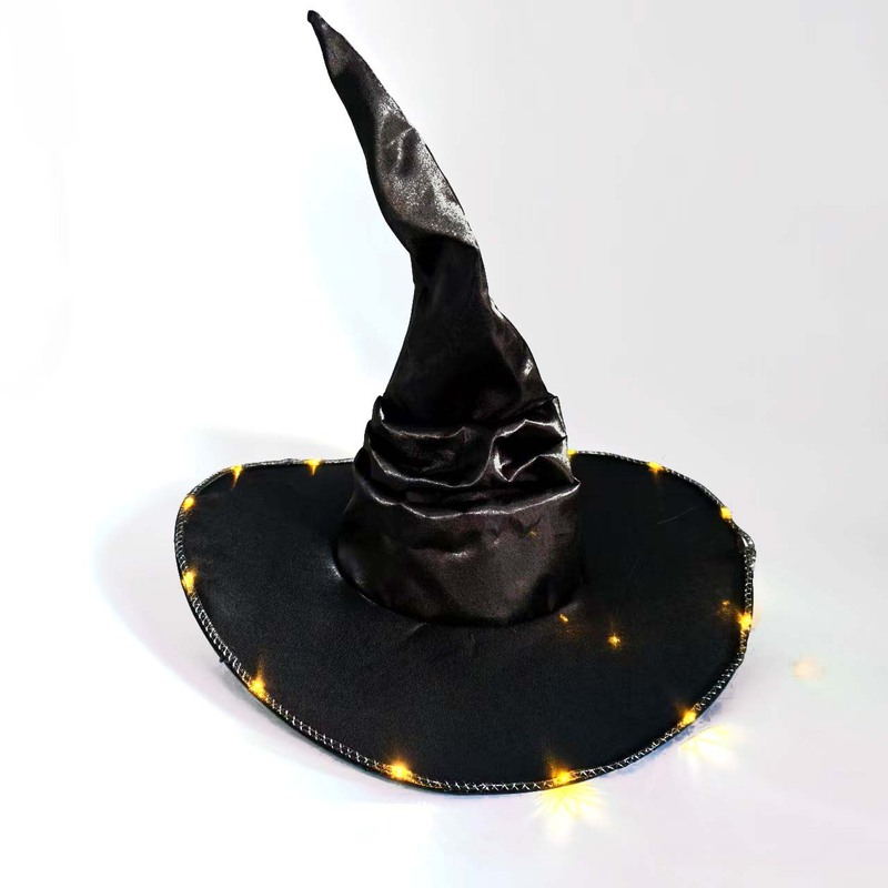 新しいハロウィンプリーツ魔女帽子パーティー LED ライト魔女帽子黒オックスフォード布魔女帽子メイク小道具|undefined