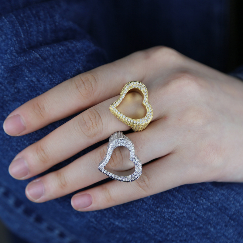 Heart Shape Pattern Hip-hop Heart Shape Copper Inlay Zircon Rings