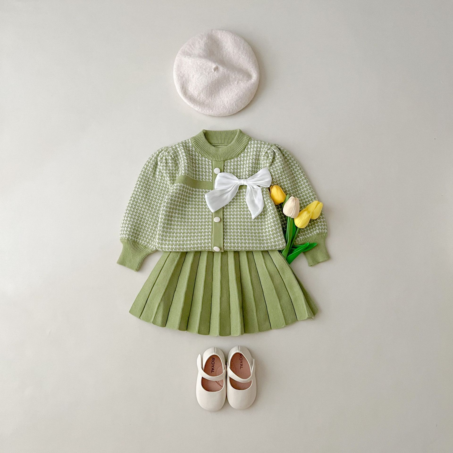 JINYONG 2024 New Autumn and Winter Knitted Girl's Small Fragrant Style Set Skirt_voghion.com