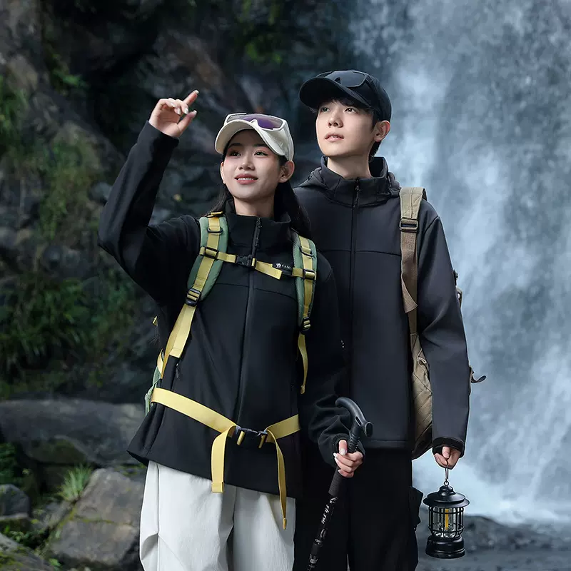 春秋季情侣款加厚三防户外软壳冲锋衣男女通用山系防水风衣登山服