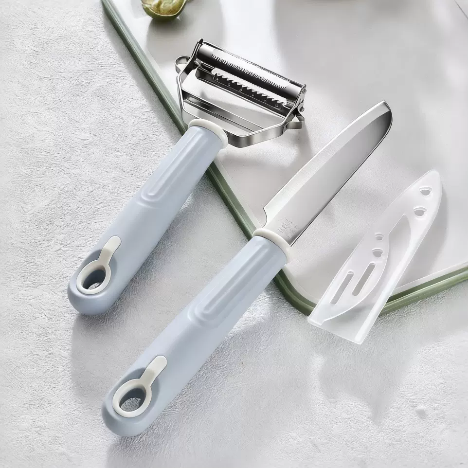 不锈钢双面削皮刀厨房瓜果刨丝器户外露营切水果刀带壳家用瓜刨