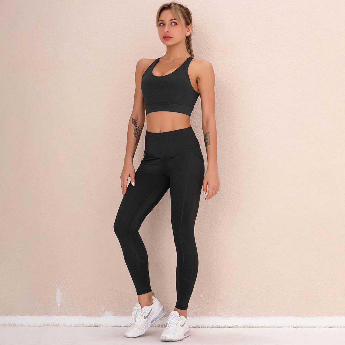 double-sided nylon high waist quick-drying pocket sports two-piece NSNS23236