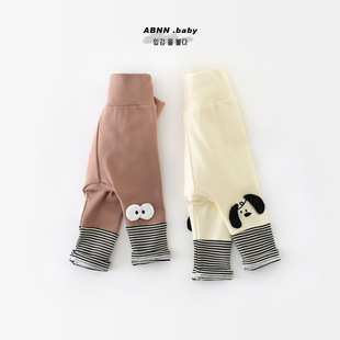 Baby spring thin bottoming pants men and women baby high waist belly protection striped stitching trousers children's big pp pants