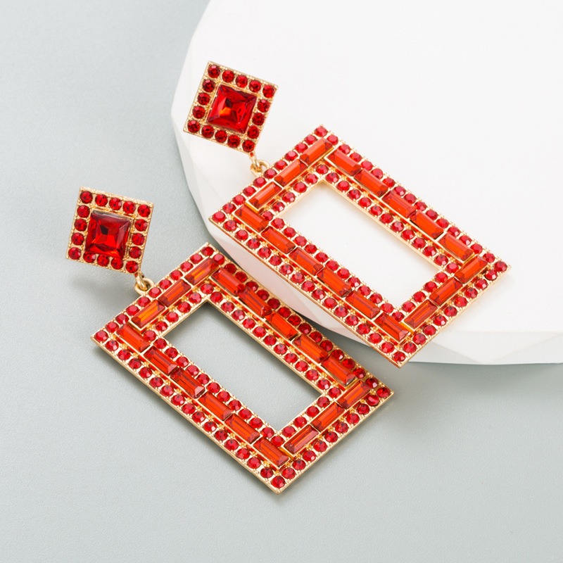 Ethnic Style Square Alloy Rhinestone Glass Womenu0027S Drop Earrings 1 Pair