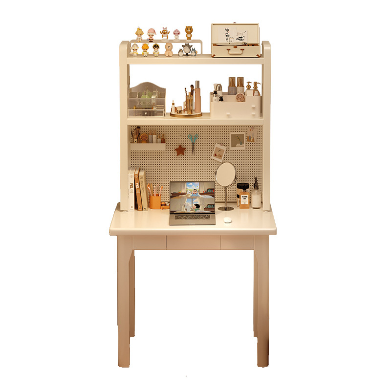 Mesa estrecha de madera sólida 40cm estante de libros integrado pequeño dormitorio mesa de estudio de viento crema mesa de escritorio de agujero de agujero doméstico