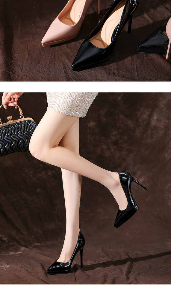 Giày cao gót nữ mũi nhọn gót nhọn da bóng, đế chống nước, phong cách thanh lịch — Màu hồng nude, Màu mơ, Màu đen, Màu đỏ rượu chi tiết 11