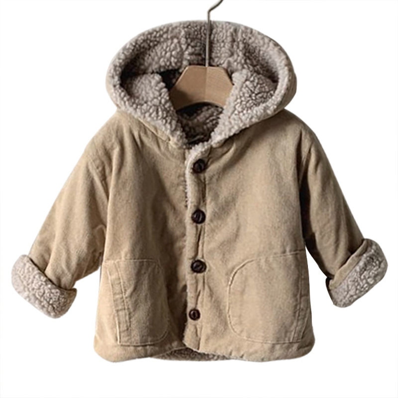 Bebé invierno PANA lana de cordero engrosada chaqueta con capucha masculina y femenina Bebé Ropa de invierno Bebé desgaste exterior Chaqueta de punto
