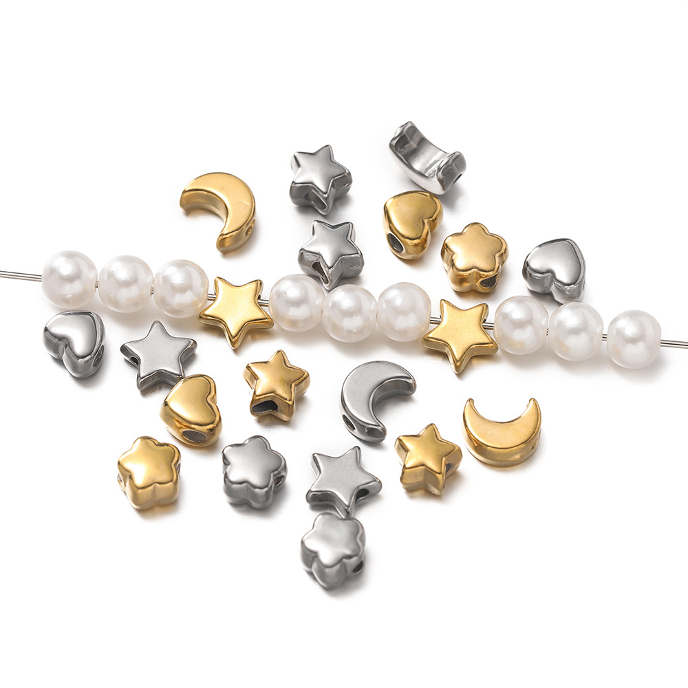 10g Weight Beads Jewelry Making Type DIY Ornament Accessories Classification 5 PCS/Package Quantity 304 Stainless Steel Material Star, Moon, Heart Shape Pattern All Seasons Season Elegant, Cute Style 5 PCS/Package Stainless Steel Star Moon Heart Shape Beads DIY Ornament Accessories 1