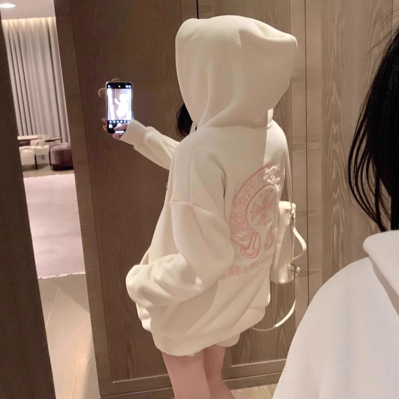 High-Quality Items Without D Recommendation ~ Clearance Sale Letter Fleece Sweatshirt for Women, Autumn and Winter Hooded Loose Lazy Style Jacket Top