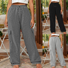 亚马逊跨境外贸春秋新款热卖休闲宽松时尚气质口袋抽绳女士卫裤