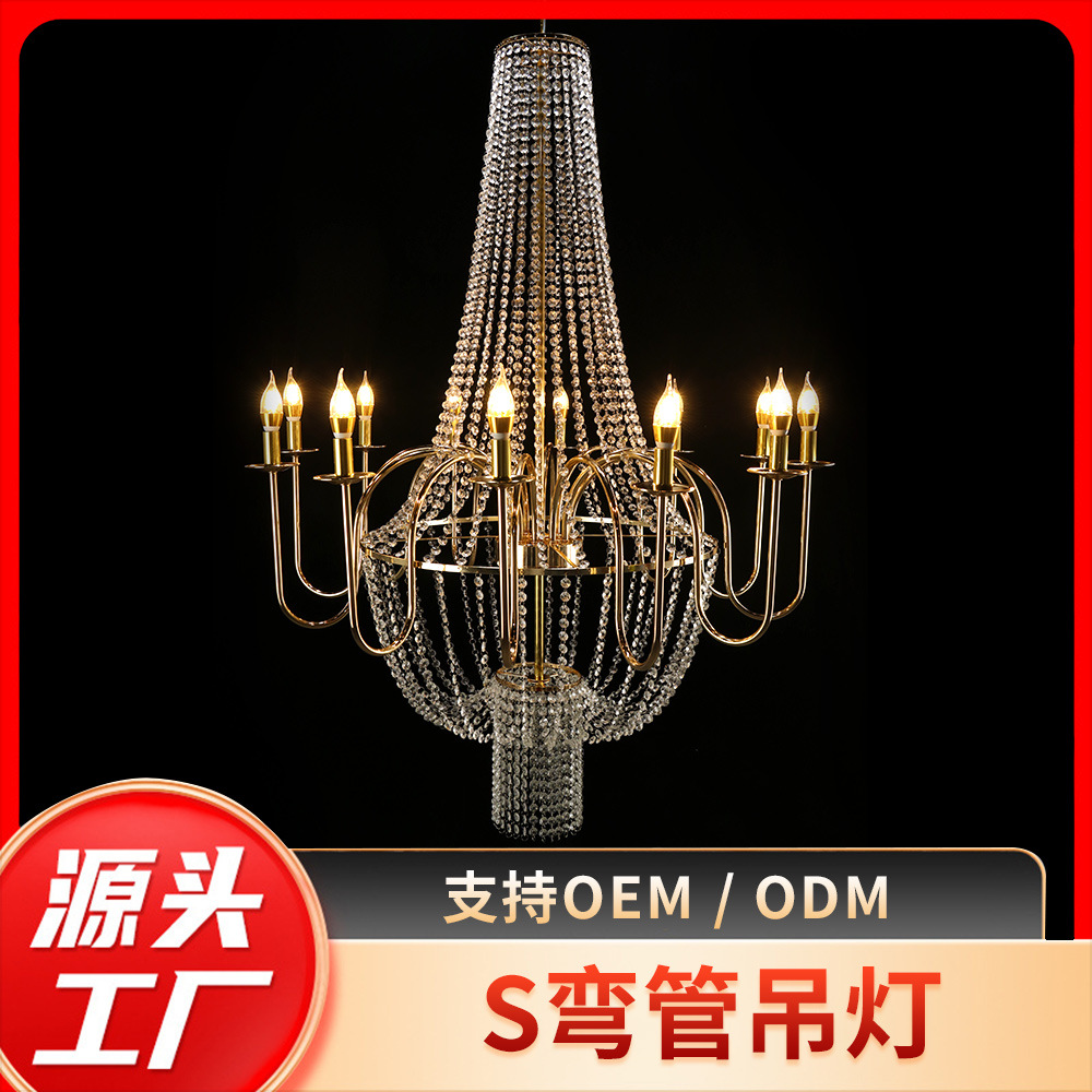 Nuevos accesorios de boda lámpara de cristal S tubo curvo techo del hotel sala de banquetes candelabros decoración de la sala de bodas colgante colgante