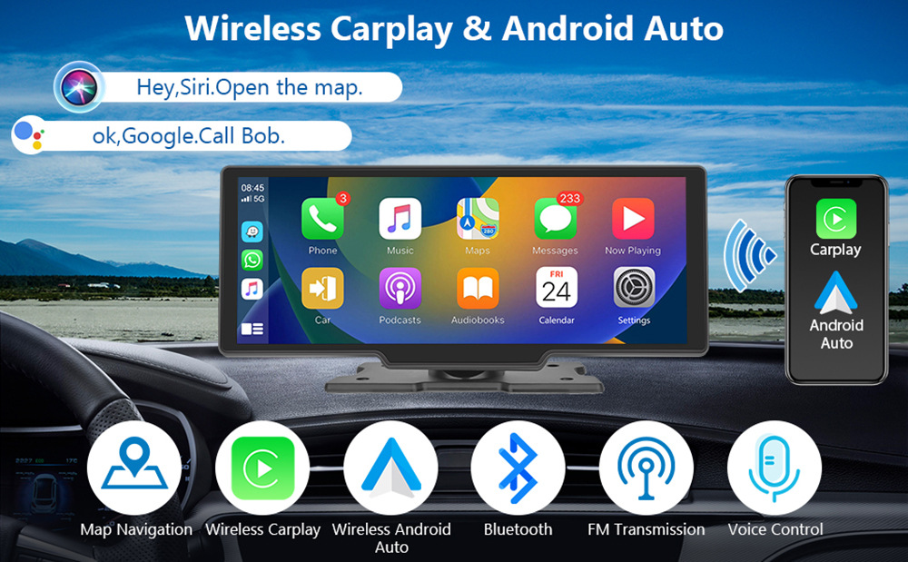 Cross-mirror e-commerce foreign trade 10.26 inch central control wireless Carplay Android Auto car smart screen Bluetooth car