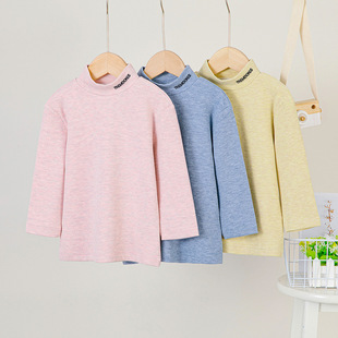 Children's half turtleneck thermal underwear children's autumn and winter lamb double-sided velvet autumn clothes boys and girls bottoming shirt thickened