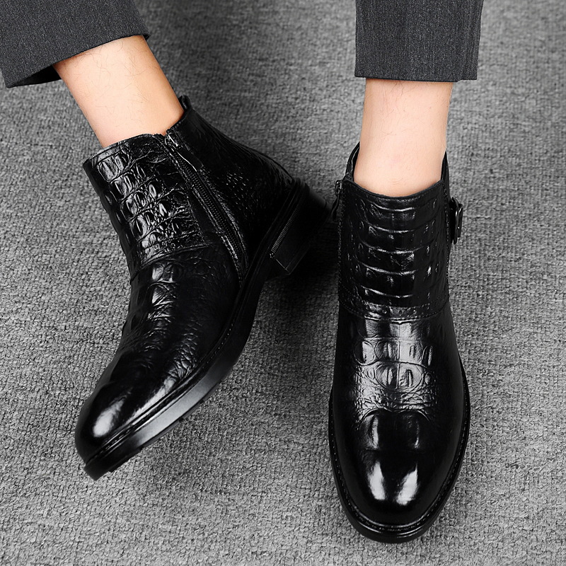 최고급 가죽 신발 가을과 겨울 캐주얼 신발 남성용 카우보이 비즈니스 원피스 영국 남성용 코튼 신발 기모 캐주얼 가죽 신발