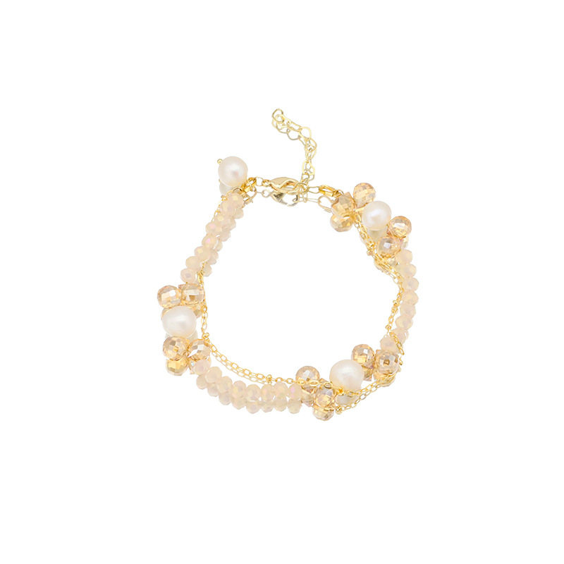 Pulseras de perlas de agua dulce naturales polvo de proteína de cristal simple temperamento polifacé pulseras de oro real de 18k joyas de pulseras galvanizadas