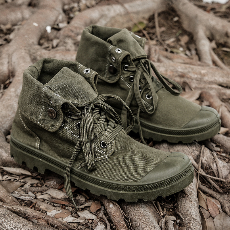 Perennial supply men's high-top board shoes Korean trend washed canvas shoes green vintage casual shoes students men's shoes