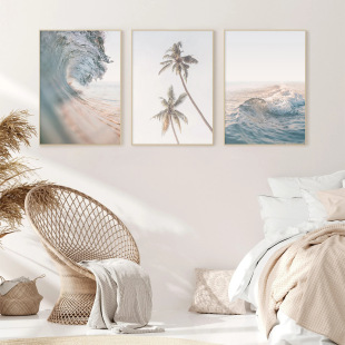 Modern Foreign Trade Summer Vacation Waves Beach Coconut Tree Living Room Bedroom Canvas Decorative Painting Core Hanging Painting Frameless Poster