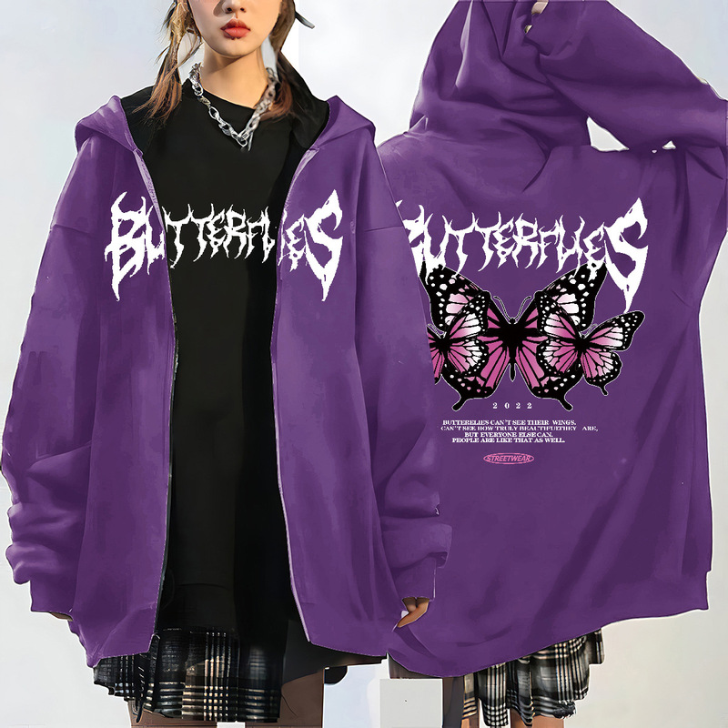 Skull Butterfly Zip Hoodie Y2K Gothic Butterfly Jacket Punk Hip-Hop Hoodie Harajuku Sweater Outer