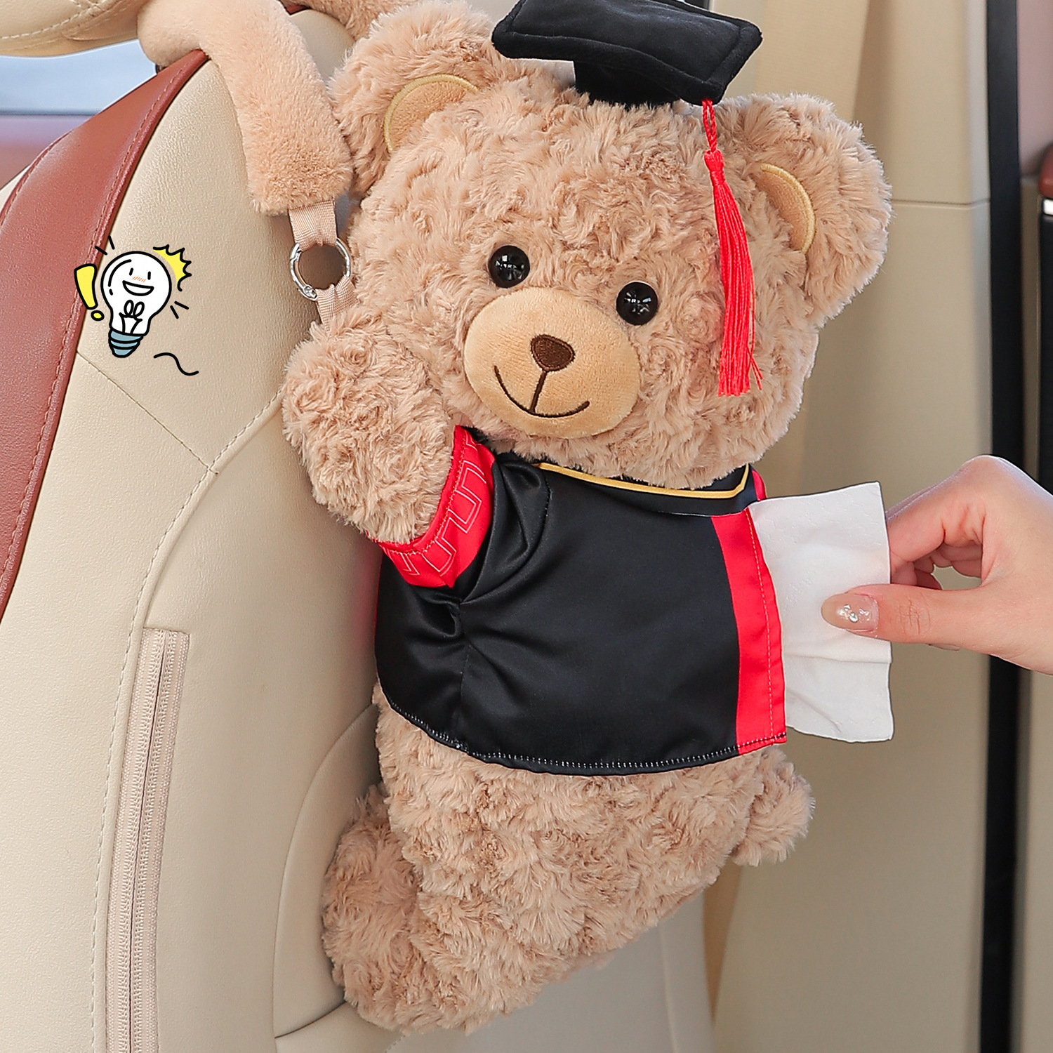 Creative car tissue box, tissue hanging bag for the back of the car seat, in-car doll tissue box, car accessories