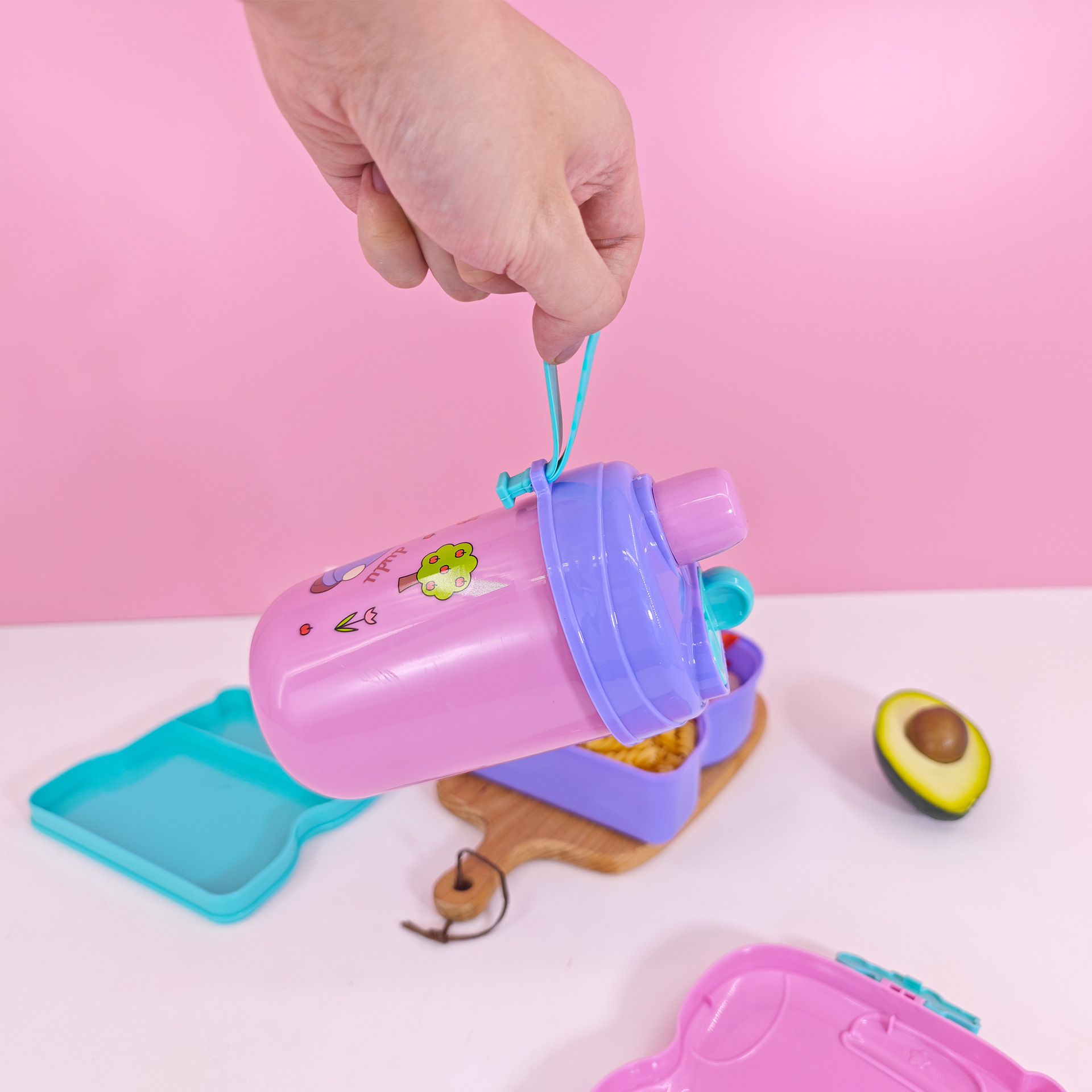 Posta gratuita caja de almuerzo de plástico hervidor conjunto de cocina casera lindo caja de bento estudiantes niños marmota caja de comedor taza de agua