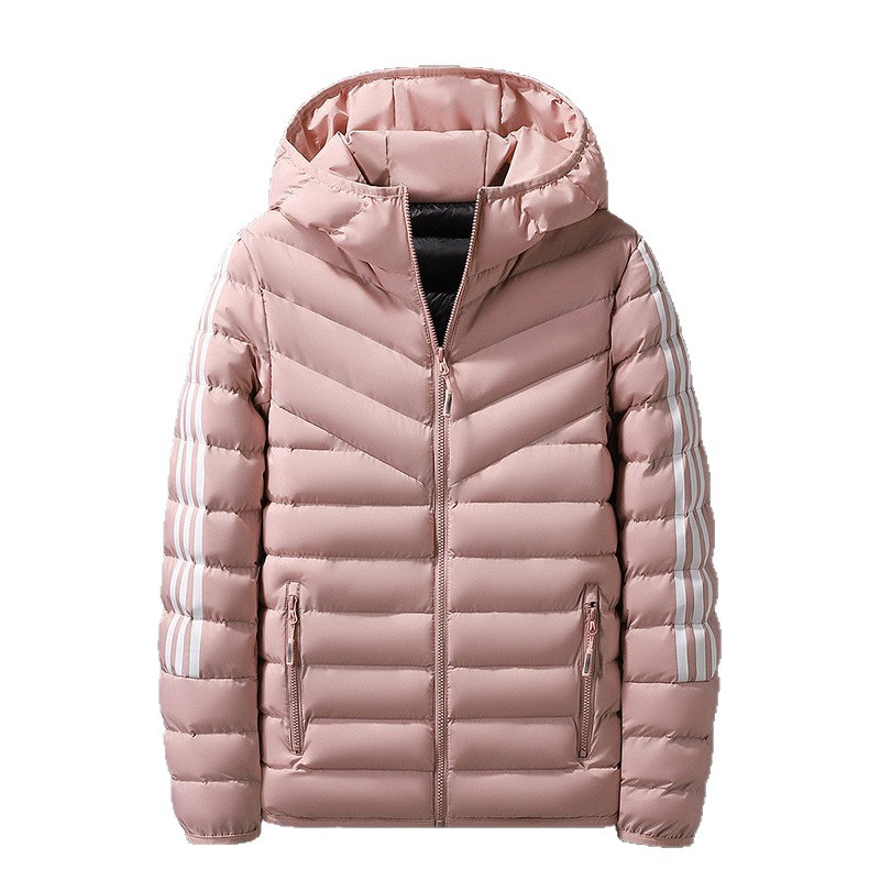 Tres barras transfronterizas chaqueta de algodón de plumón marca de moda de invierno ropa de algodón casual corta chaqueta de algodón ligera con capuchón chaqueta de mujer