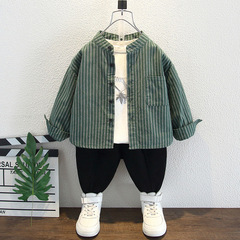 男童襯衫春秋韓范炸街2024新款兒童長袖條紋襯衣帥氣時髦寶寶上衣